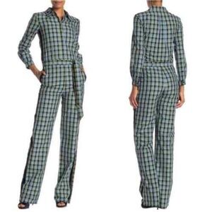 Burberry Lampton Check Cotton Silk Blend
Jumpsuit Tartan Plaid Azur Blue Belted